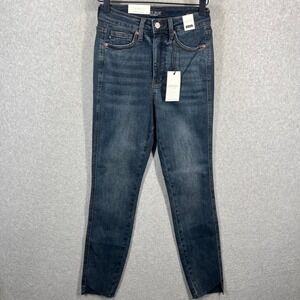 Judy Blue High Waist Skinny Jeans Dark Blue Raw Tulip Hem JB88913 DK Womens 1/25